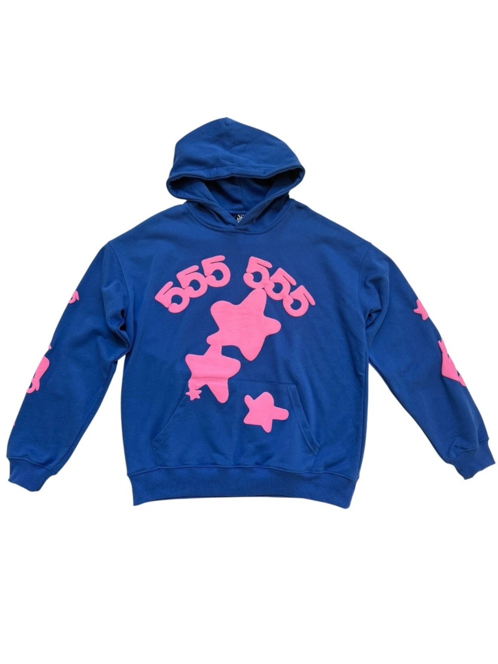 Sp5der Blue Beluga 555 555 Angle Number Graphic Hoodie in Blue & Pink Mens Sz S